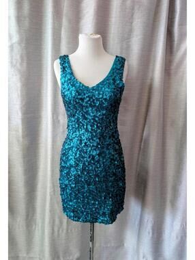 Amber Blue Sequin Bodycon Party Dress L